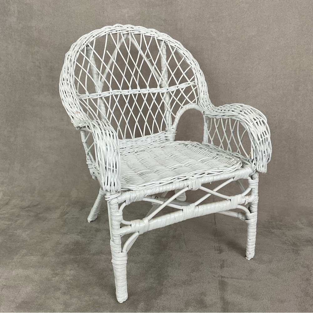 12.75” decorative wicker chair plant stand doll accessory miniature furniture